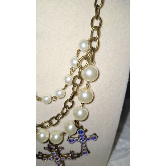 A Pink Panache Women's Layered Necklace Steampunk Fairy Grunge Rhinestone Cross - Picture 3 of 9